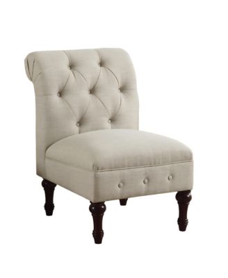 Classic Button-Tufted Linen Accent Chair with Vintage Wooden Legs and Plush Cushioning