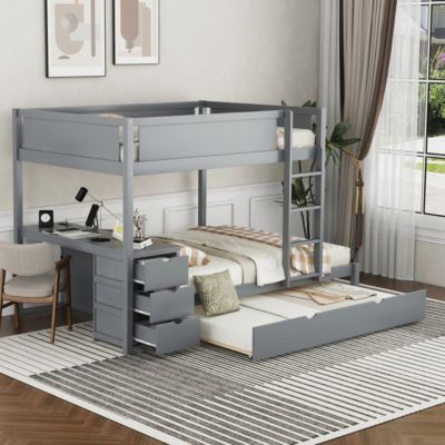 Full-Over-Full Bunk Bed with Twin size Trundle, Storage