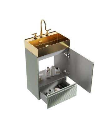 20" Freestanding Bathroom Vanity with Metal Vessel Sink, Modern Striped Cabinet with Drawer for Small Spaces