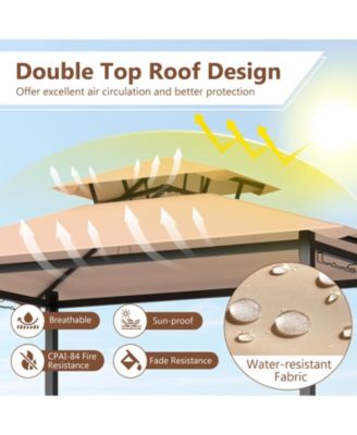  FT Grill Gazebo Set with 2 Bar Stools, Bar Table and Double Roof Canopy