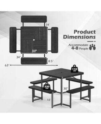 Square HDPE Outdoor Picnic Table and 4-Bench Set for 4-8 People