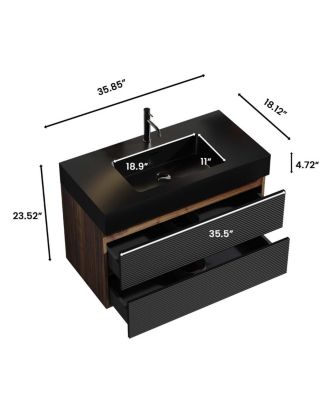 Wall Mounted Bathroom Vanity with Sink, Double Soft Close Drawers, Floating Mid Century Modern Storage