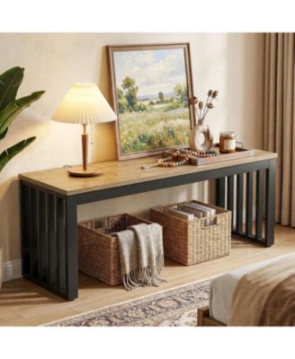 Entryway Bench, 47.3" Industrial End of Bed Bench with Sturdy Metal Frame, Wooden Indoor Bench