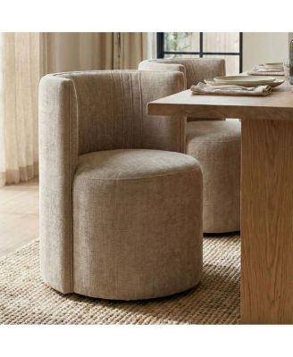 Textured Fabric Swivel Barrel Accent Dining Chair With Casters 1 Pc