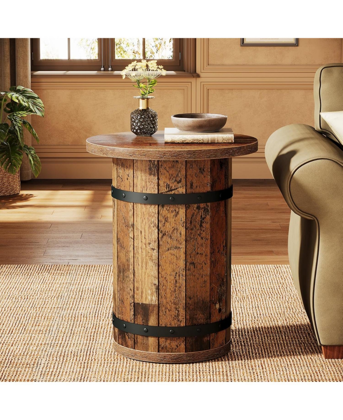 Tribesigns Round End Table Set of 2, Industrial Side Table with Sturdy Base, 19.7-Inch Nightstand for Small Spaces, Living Room, Bed Room