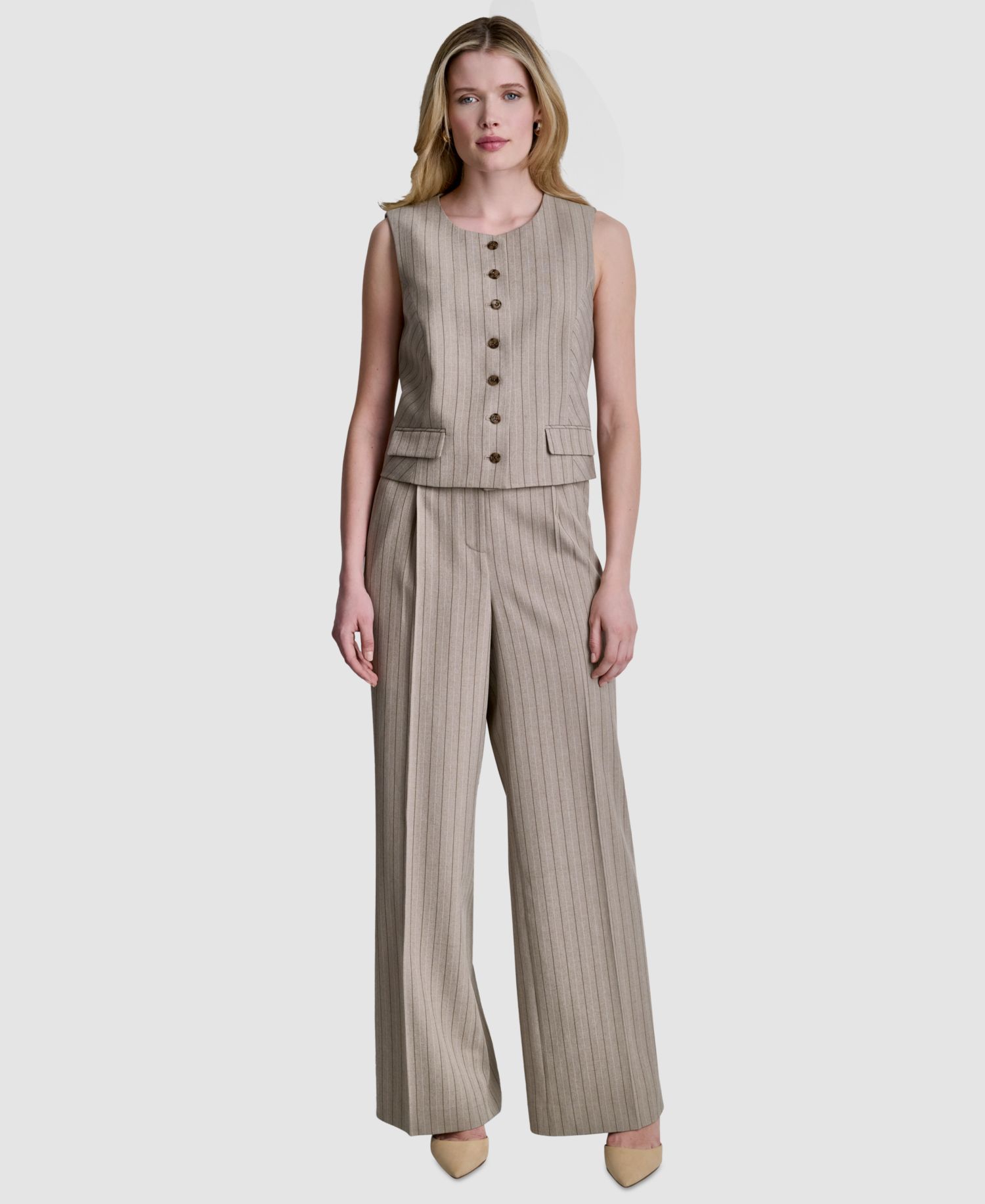 Women's Pinstripe Button-Front Vest, Regular & Petite