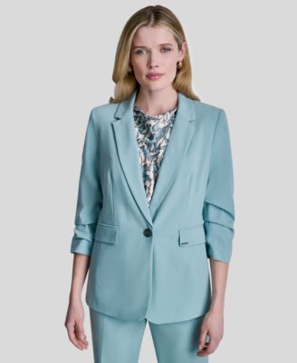 Women's Notch Collar Ruched-Sleeve Blazer