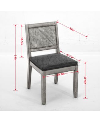 Farmhouse Rattan Dining Chairs Set of 2, Mid Century Modern Kitchen Chairs with Square Back and Solid Wood Frame for Dining Room