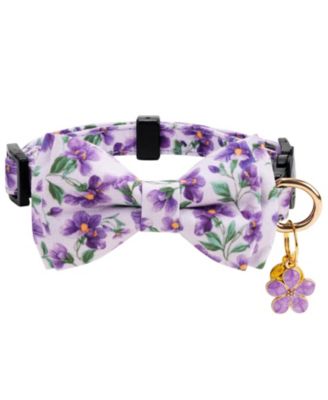 2 Pack Cotton Cat Collars with Bow Tie Bell Adjustable Breakaway Whale Flamingo Patterns for Spring Summer Male Female