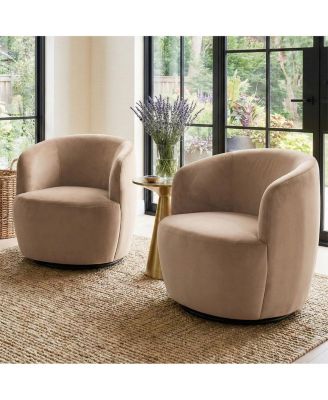 Velvet Swivel Barrel Accent Chair 27 Inch Wide Upholstered 1 Piece