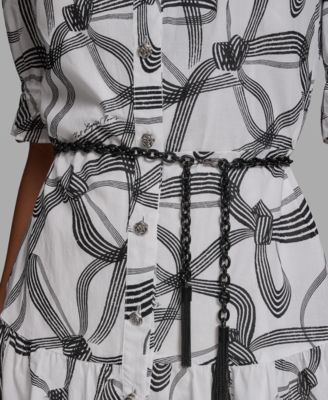 Petite Printed V-Neck Belted Dress