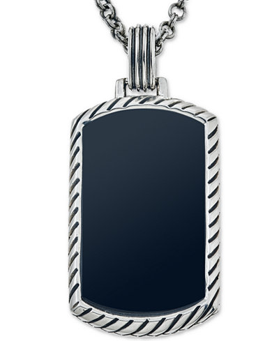 Esquire Men's Jewelry Onyx (36 x 20mm) Dog Tag Pendant Necklace in Sterling Silver, Only at Macy's
