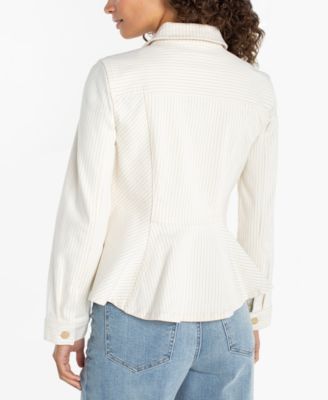 Women's Striped Collared Neck Trucker Jacket