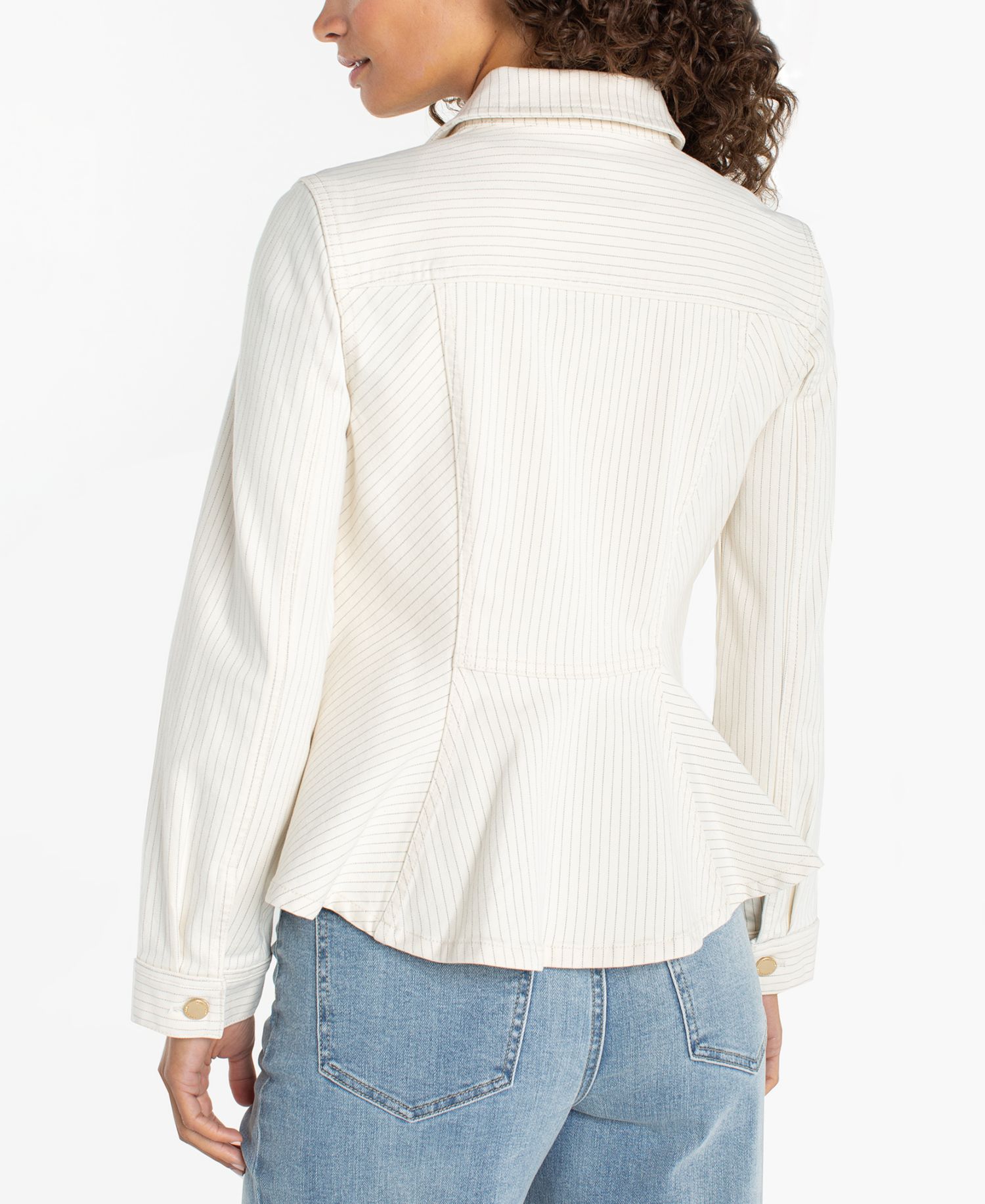 Women's Striped Collared Neck Trucker Jacket