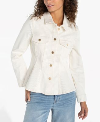 Women's Striped Collared Neck Trucker Jacket