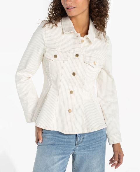 Женские куртки Liverpool Los Angeles Striped Collared Neck Trucker Jacket