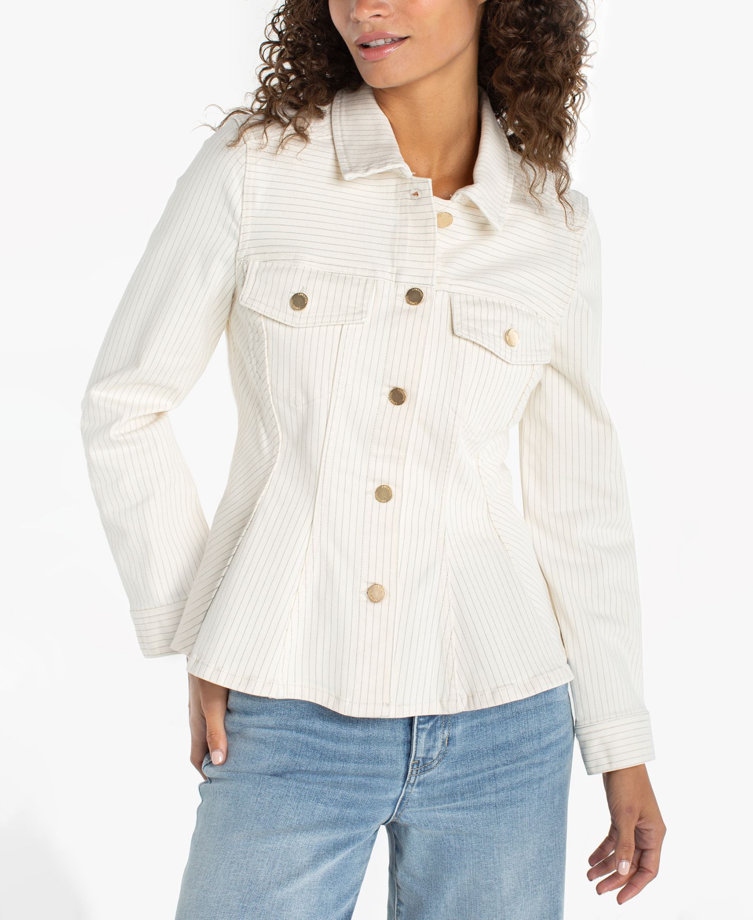 Women's Striped Collared Neck Trucker Jacket