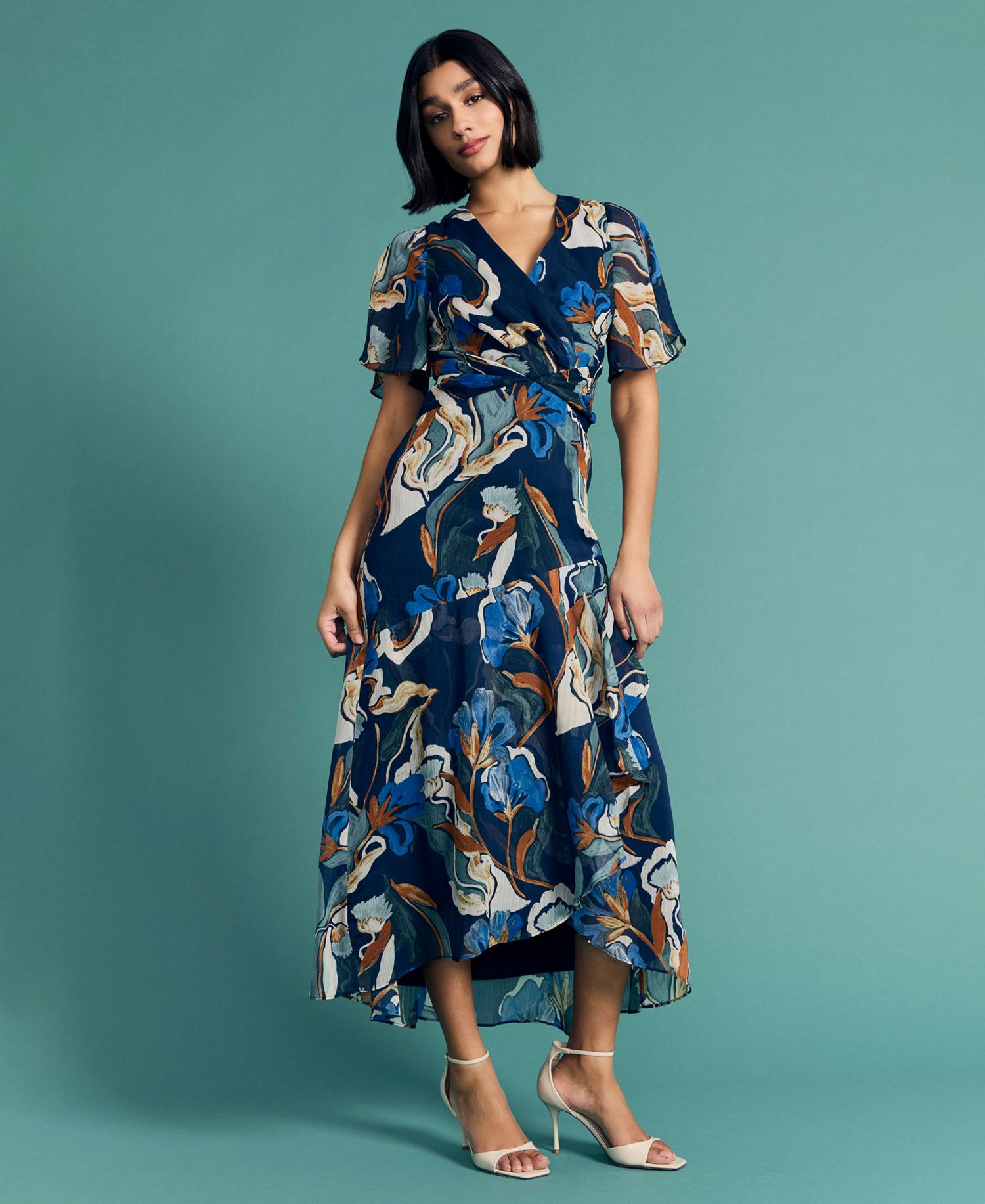 Women's V-Neck Short-Sleeve Midi Dress