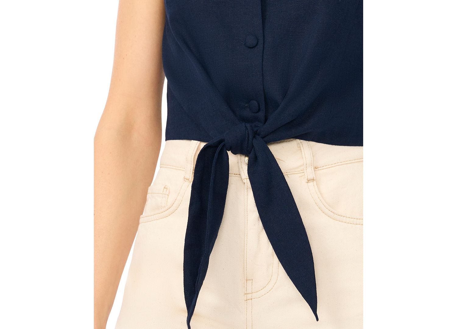 Women's Sleeveless Tie-Front Collared Vest Top