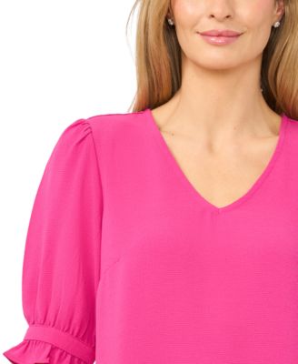 Women's Elbow-Sleeve V-Neck Blouse