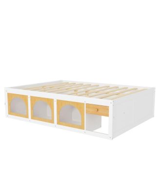 Platform Bed w/ Bookshelf, LED, Drawer