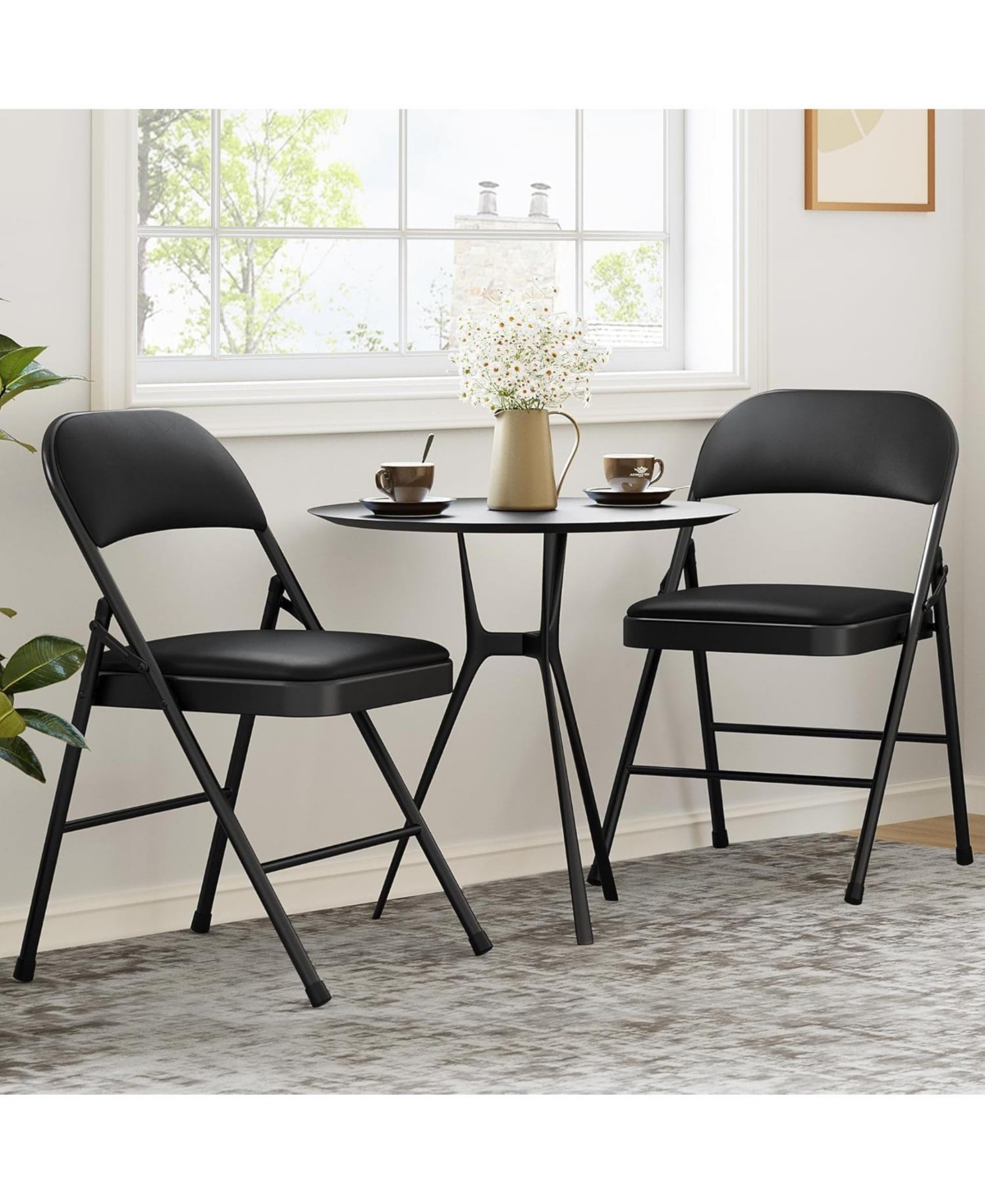 gaomon 6-Pack Folding Chairs with Padded Cushion and Back, Pu Leather, Stackable, Portable for Dining, Office, Indoor/Outdoor