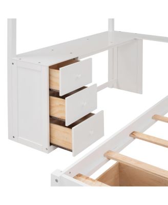 Full Over Twin Bunk Bed with Desk, Drawers and Shelves