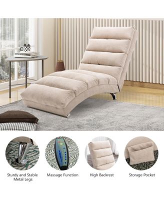 Luxury Upholstered Chaise Lounge Chair with Gentle Vibration Function, Linen Leisure Recliner Sofa for Living Room