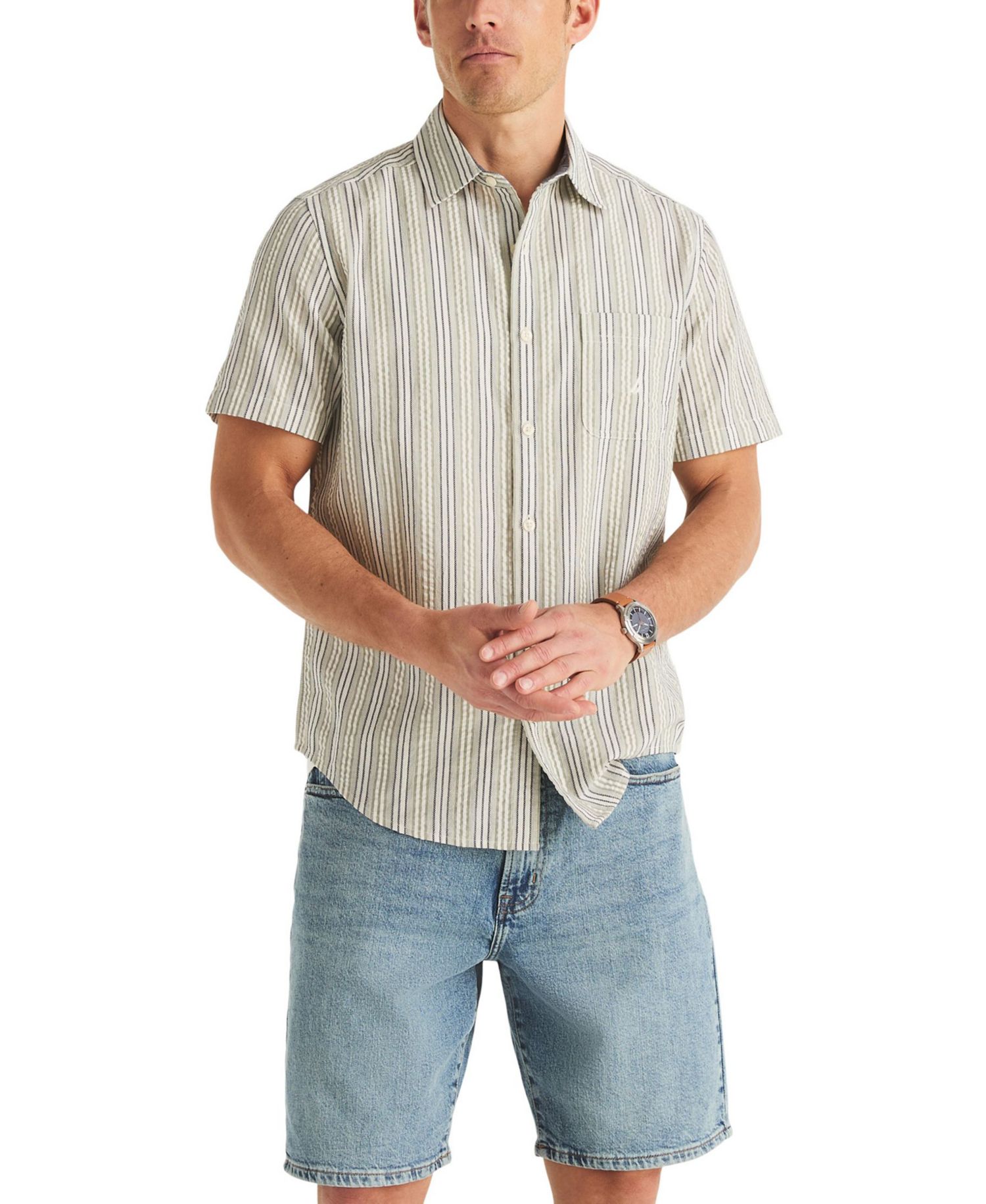 Men's Seersucker Stripe Classic-Fit Short-Sleeve Shirt