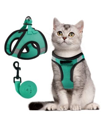 Escape Proof Cat Harness and Leash Set Adjustable Lightweight Soft Vest with Reflective Strip for Walking