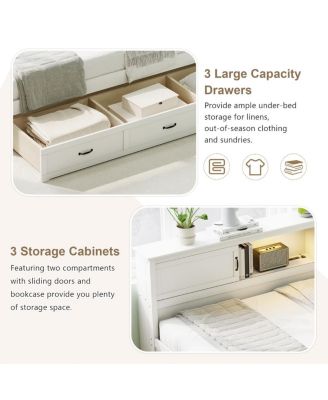 L-Shaped Full Bed w/ Drawer, Bookcase, LED, USB