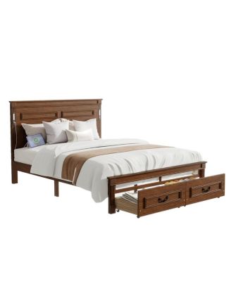 LED Storage Bed w/USB, Walnut Pinewood Frame