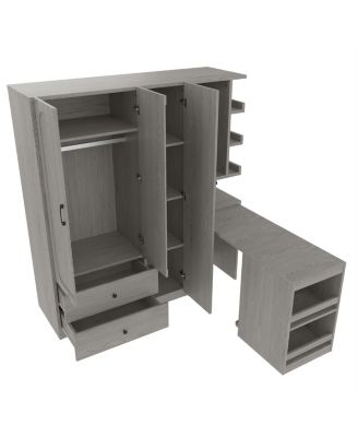 2-Door Wardrobe w/Hanging Rod, Desk and Drawers