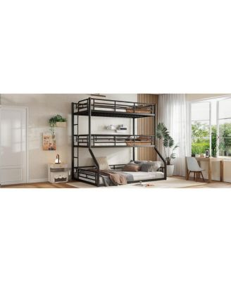 Metal Triple Bunk Bed with Guardrails