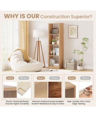 5 Tiers 4-Cube Narrow Bookshelf with 4 Anti-Tipping Kits