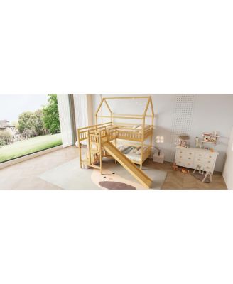 House Bunk Bed with Slide and Storage Stairs