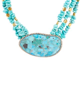 Refined Blue Turquoise Golden Statement Necklace