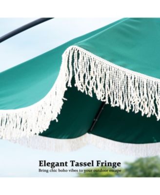 10ft Patio Offset Hanging Lighted Umbrella with Tassels