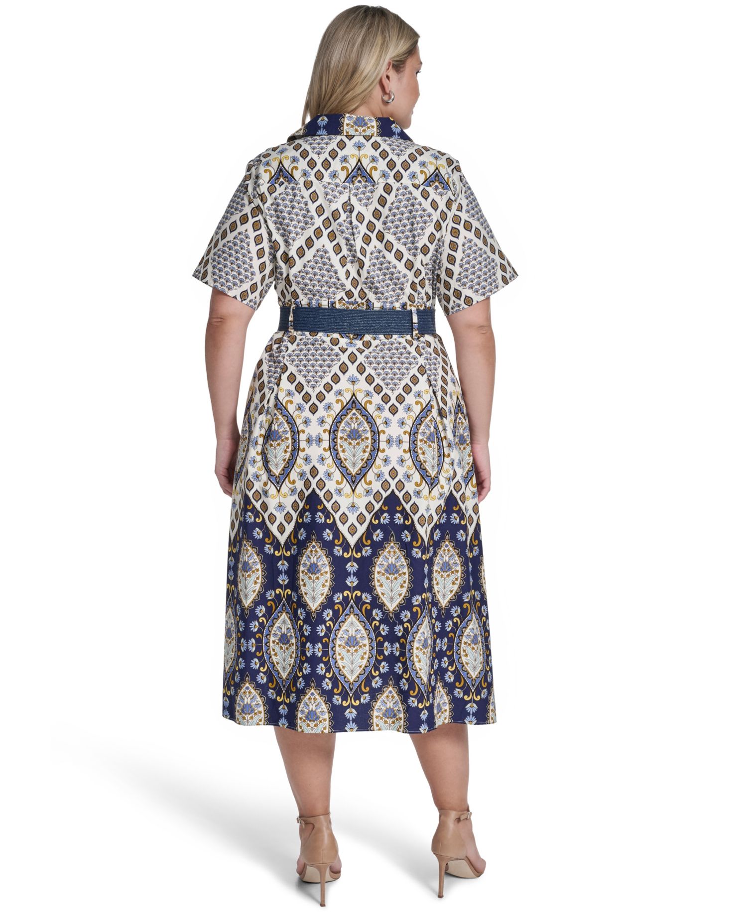 Plus Size Collared Belted Shirt-Dress