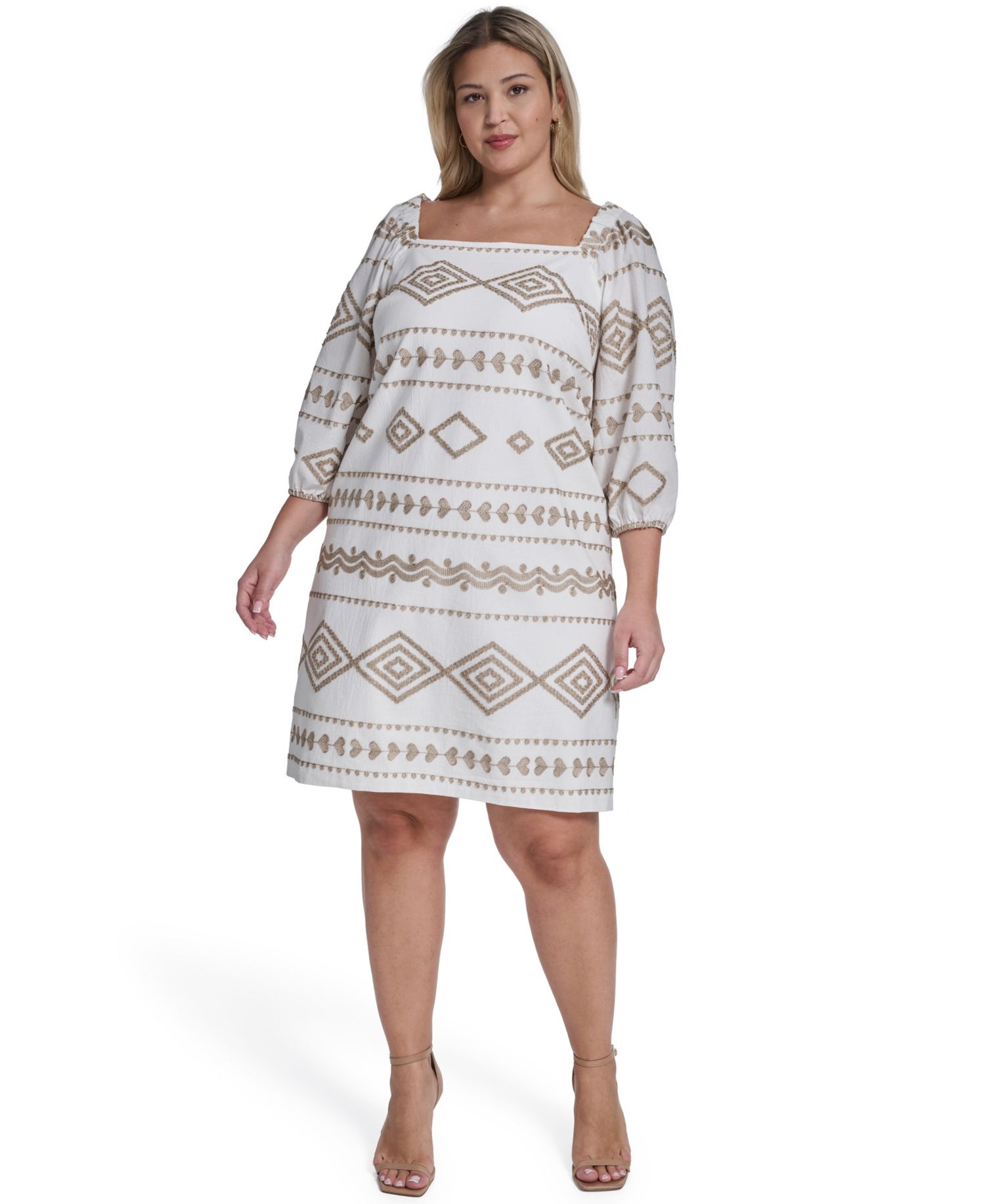 Plus Size Balloon-Sleeve Square Neck Shift Dress