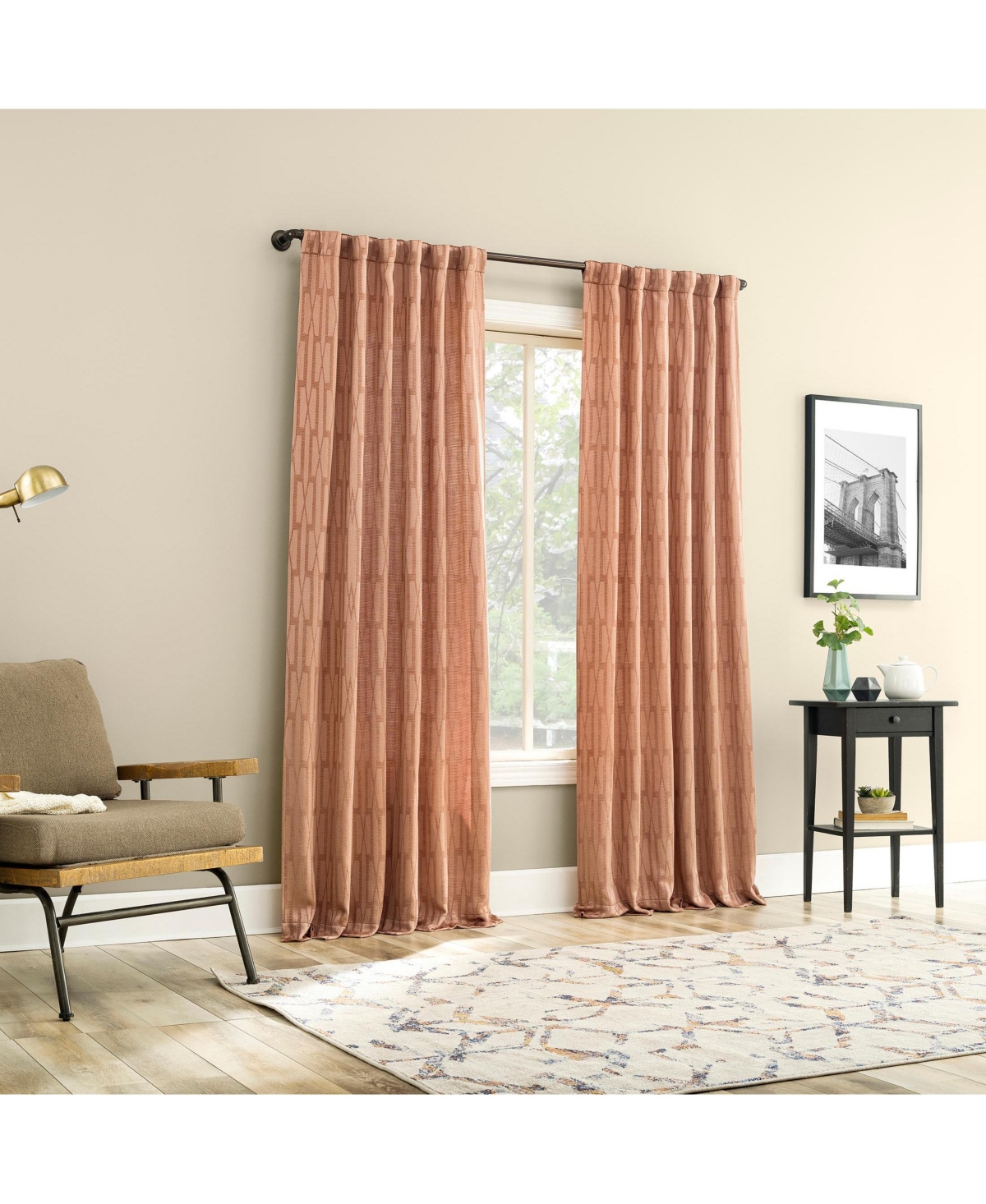 No. 918 Dover Tonal Geometric Semi-Sheer Back Tab Curtain Panel