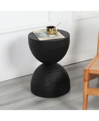 Solid Mango Wood Side End Table, Round Accent Table