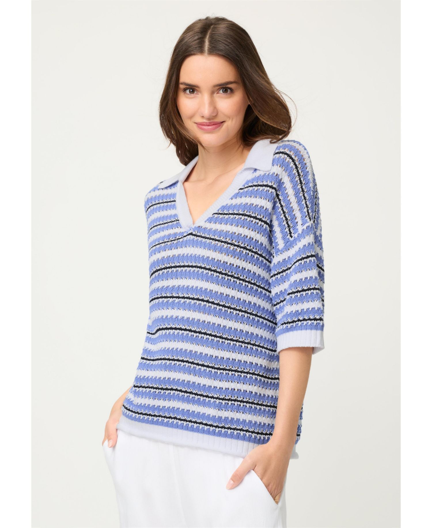 Women's Stripe Polo Sweater