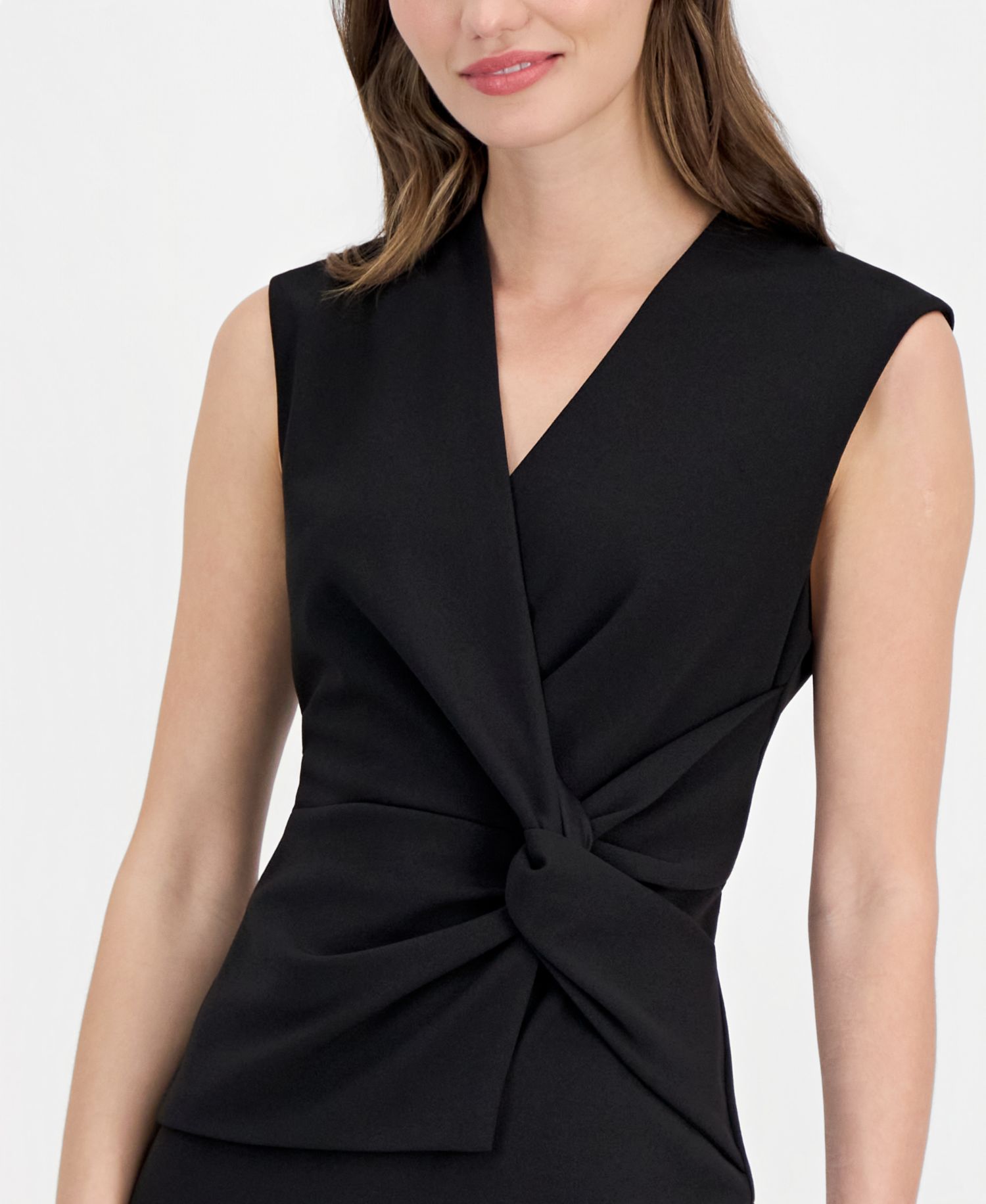 Women's Twist-Front-Overlay Scuba Sheath Dress