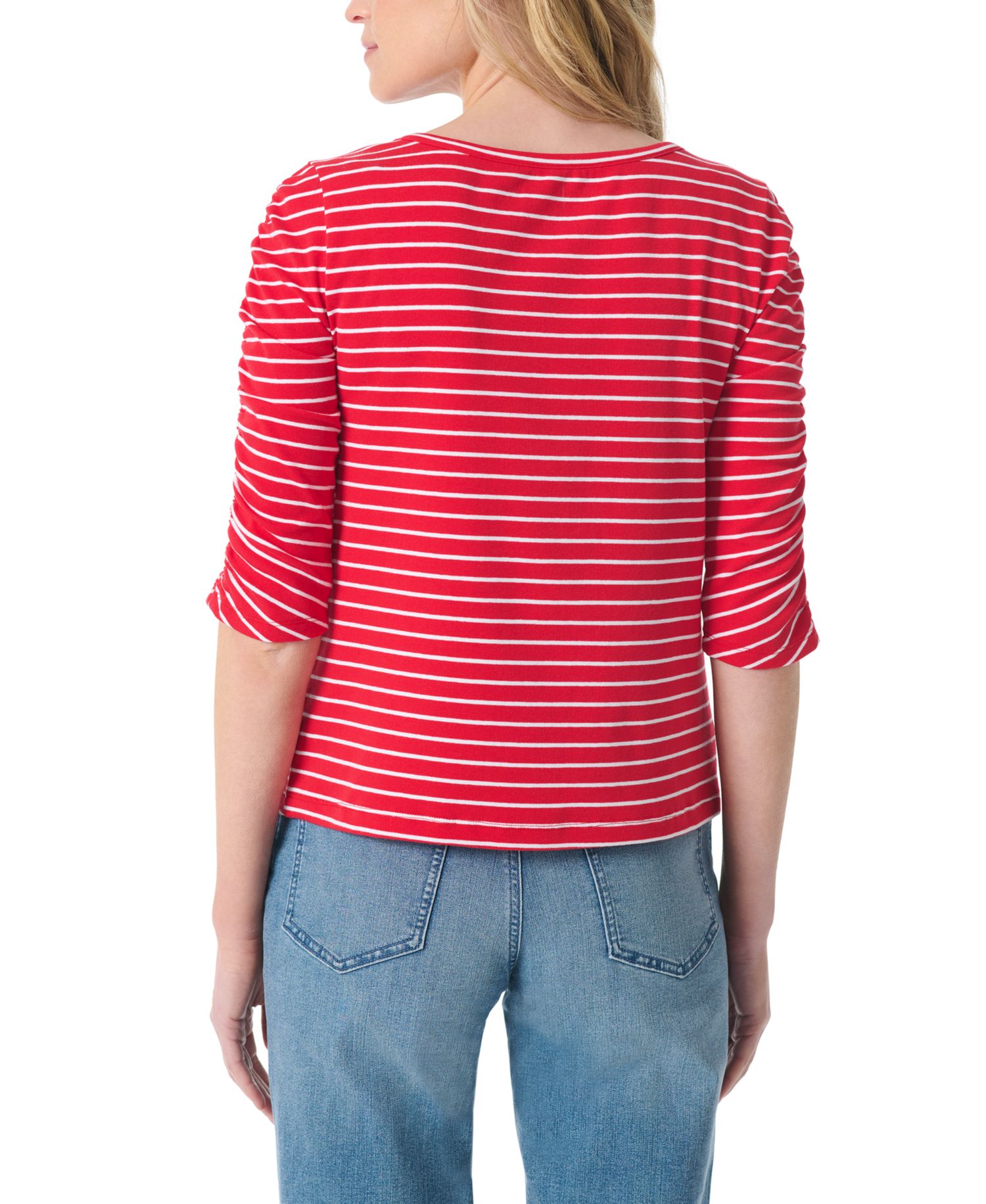 Women's Ruched-Sleeve Round Neck Tunic Top