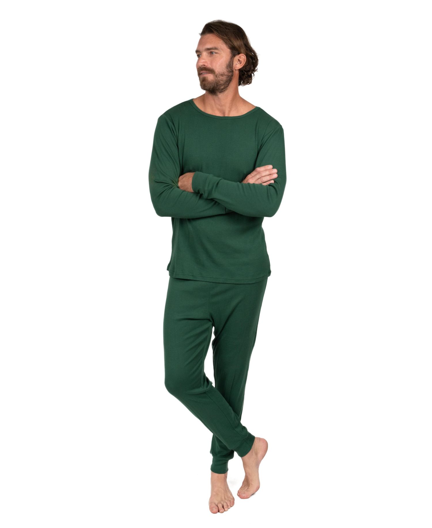 Mens Matching Family Two Piece Cotton Long Sleeve Shirt and Pants Solid Color Pajamas