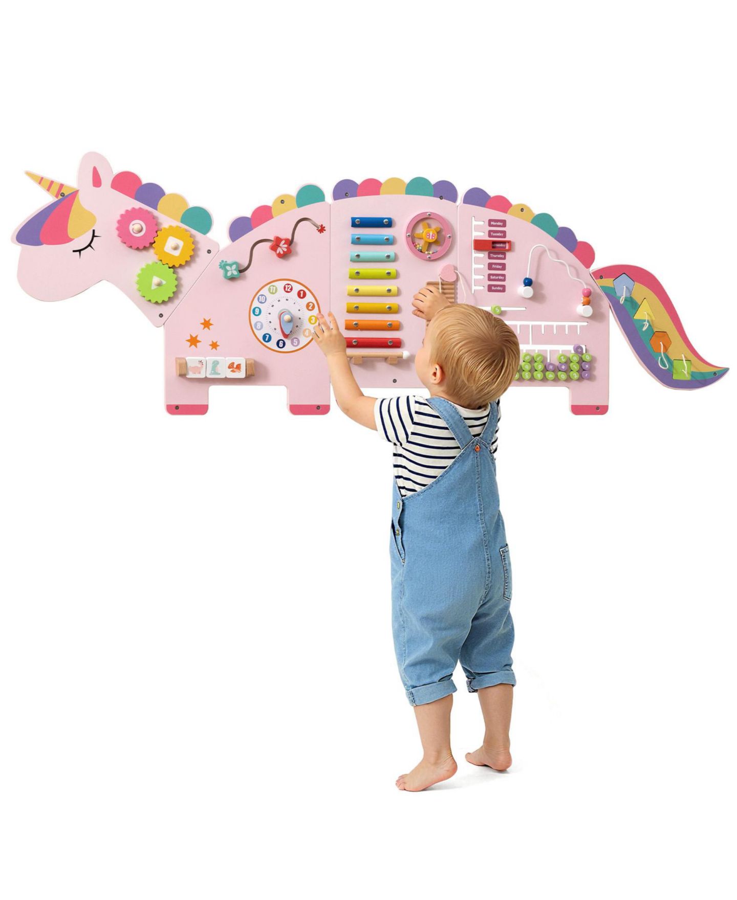 Детская игрушка Slickblue 11 in 1 Toddler Busy Board Dinosaur Wall Activity Learning Toy, цвет: Розовый — фото 4