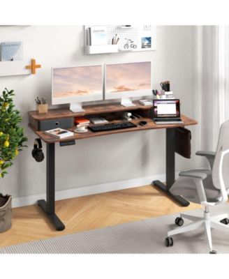  Height Adjustable Electric Standing Desk with 2 Drawers-Brown