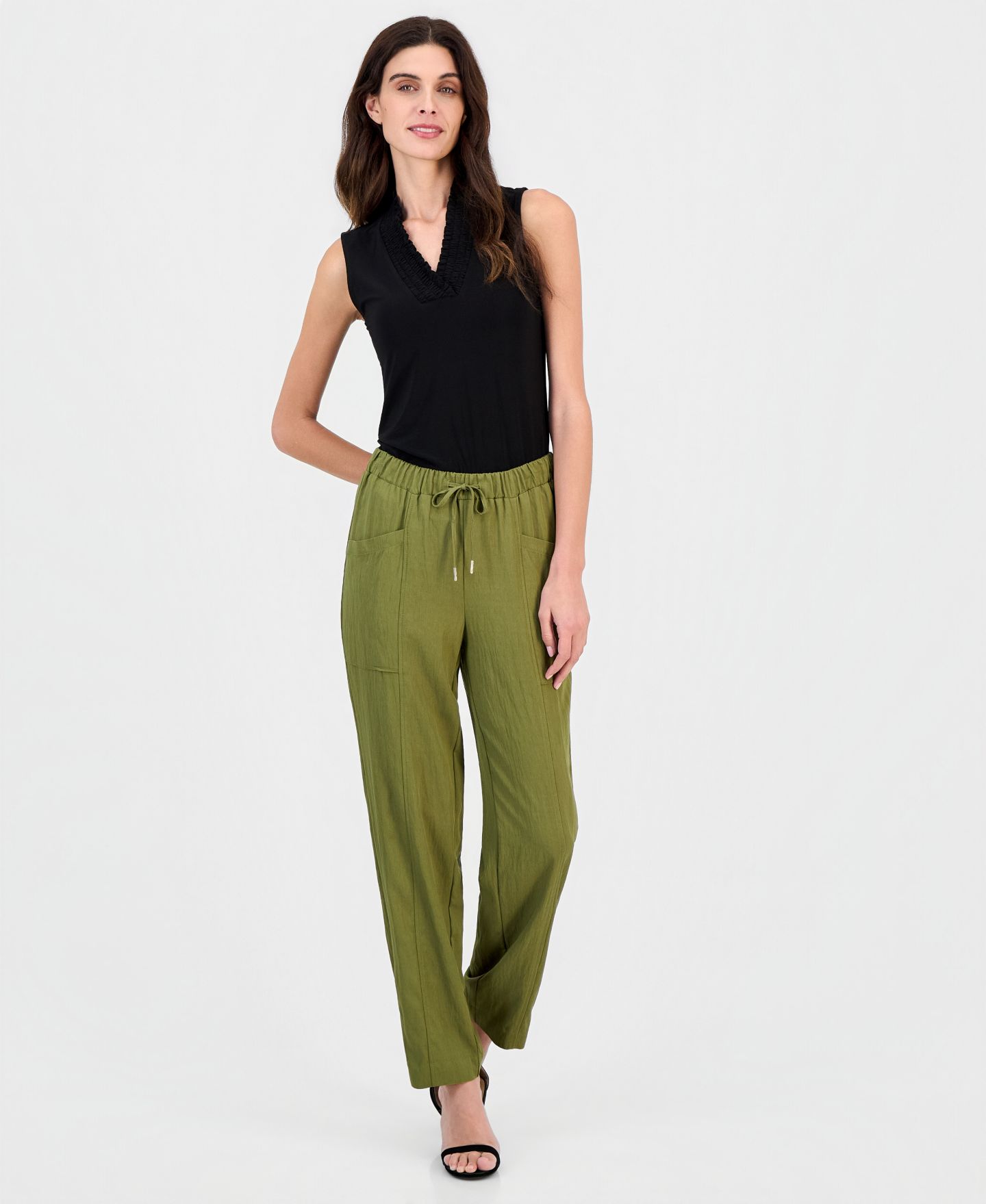 Женские брюки Anne Klein Annie Klein Tie-Waist Straight-Leg Ankle Pants, Regular & Petite, цвет: Bay Leaf — фото 3