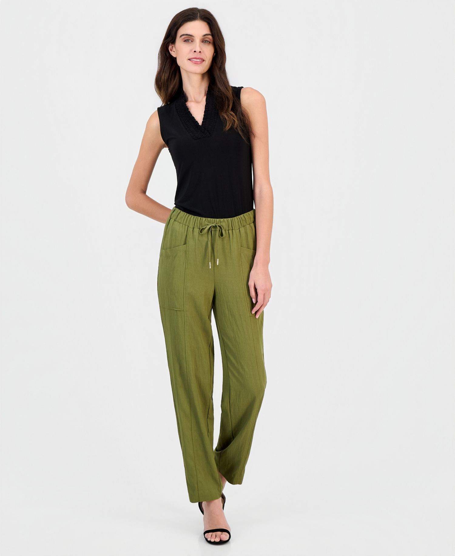 Annie Klein Women's Tie-Waist Straight-Leg Ankle Pants, Regular & Petite